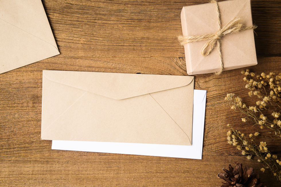 Envelope and Blank Greeting Card with a Gift Box